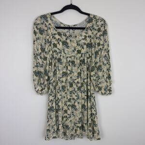 NWOT Hayden Los Angeles Balloon Sleeve Babydoll Floral Cream/Blue Dress Small